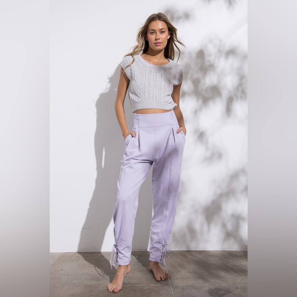706. Lavender Smocked Waist Tapered Bottoms